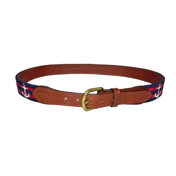 Nautical Anchor Pattern Belt in Brown and Blue - Picture 2 of 6